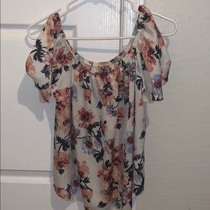 off the shoulder floral shirt